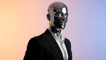 Futuristic Human Sculpture with Smooth Metallic Texture and Dynamic Color Reflections and Sci-Fi Digital Art Style