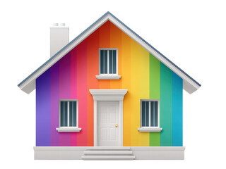 A colorful house with rainbow stripes on the walls