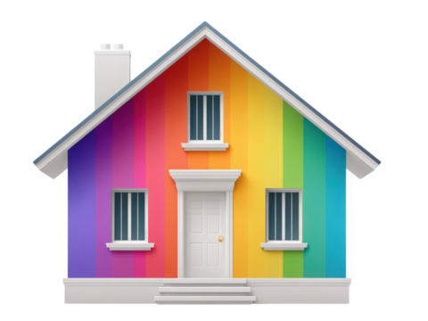 A colorful house with rainbow stripes on the walls - Powered by Adobe