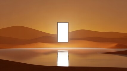 Photoframe stands in a surreal landscape. Photoframe stands in a surreal landscape mockup for product presentation.