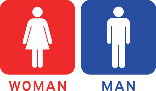 英語表記　文字あり　男女のトイレマーク　カラー背景　ベクターイラスト素材