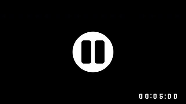 Pausing vhs suitable for websites, presentations, and online courses. A minimalistic design showing a white pause symbol on a black digital timer background.