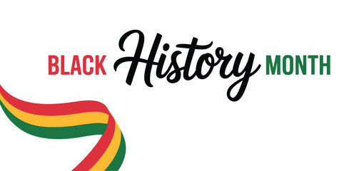 Fototapeta premium black history month modern typography design with flowing pan african color ribbon representing african american heritage, culture, pride, diversity and equality on white background