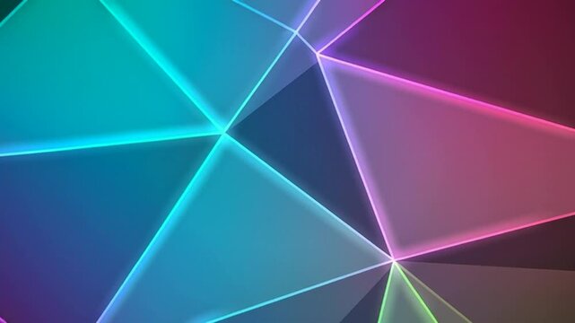 Abstract Geometric Neon Lines Background, Triangles, Gradient Colors, 4K