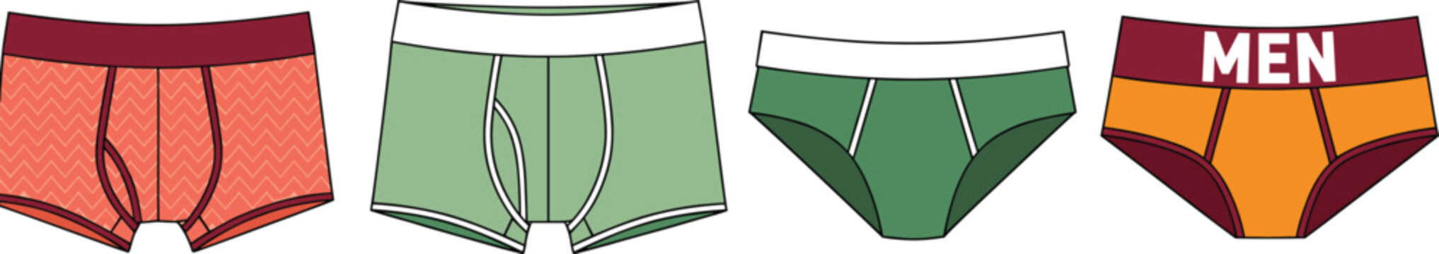 Men underwear illustration set with boxer briefs and classic briefs in modern casual styles