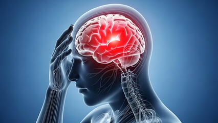 Man with a headache - Brain Stroke - 3D Illustration
