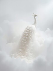 Cloud Dancer 2026 unveils majestic white peacock emerging from soft clouds. Pure elegance with detailed feathers creates ethereal luxury mood perfect for premium branding and sophistication.