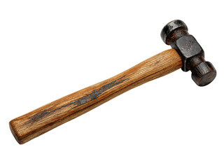 A wooden hammer with a black head