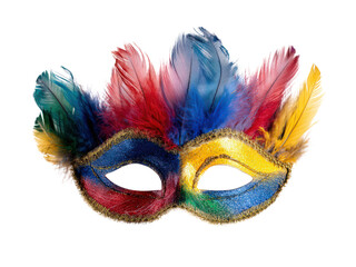 A colorful mask with feathers on it