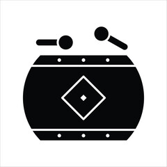 Classic percussion instrument graphic with drumsticks, embodying rhythm, cultural heritage, and festive celebrations through a simple yet powerful design