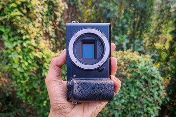 Open sensor digital mirrorless camera without a lens or body cap