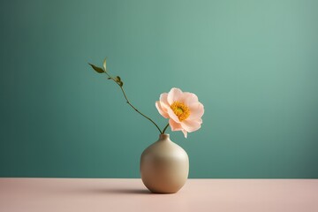 Minimal Still Life Ceramic Vase with Single Flower on White Surface easter still life with flowers