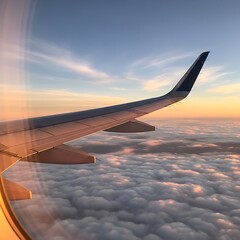 Obraz premium Plane wing over clouds.
