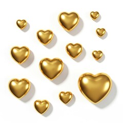 Golden Heart Shaped Balloons on White Background Romantic Celebration Decor