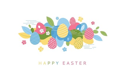 Festive Easter illustration with colorful eggs and spring foliage creates a cheerful, celebratory mood, perfect for holiday promotions and seasonal ma