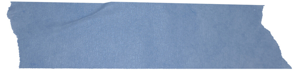 Blue masking tape strip with jagged torn edges isolated, realistic adhesive paper tape png on transparent background
