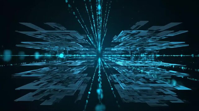 Abstract Blue Digital Data Flow and Circuit Board Layers Background