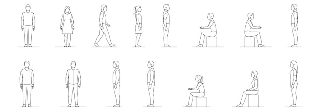 Professional Architectural Human Scale Reference CAD Blocks - Top and Side View Figures for Proportional Design Accuracy