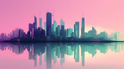 Pastel Sky Over Modern City Skyline at Dusk | Silhouette Architecture Photo chicago skyline at sunset