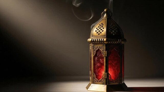 Decorative lantern illuminated against dark backdrop