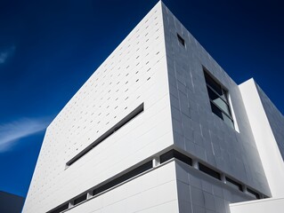 Contemporary White Building Exterior with Strong Shadow Play | Architectural Design modern building with blue sky