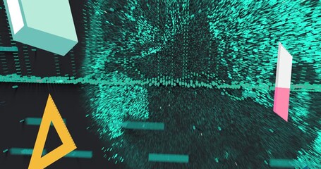 Animation of school items icons over data processing - Powered by Adobe