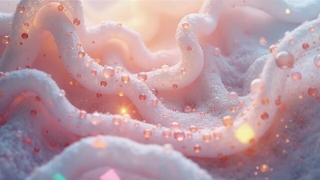 Ethereal Swirls of Pink Foam with Sparkling Drops