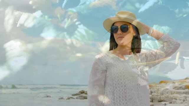 Digital composite image of caucasian female marital artist with copy space against winter park