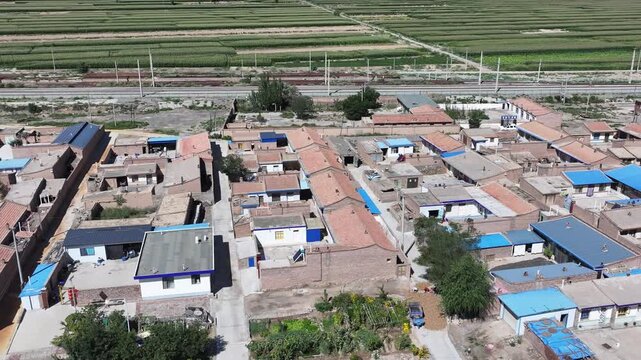 Rural Village Aerial View, Baiyin Gansu China Landscape