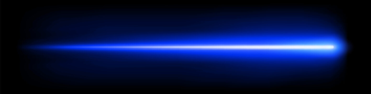 Blue laser beam, moving light streak ray, glowing comet light flare.