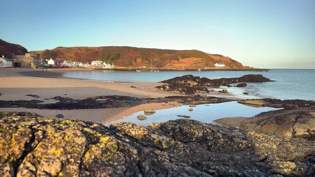 Beach Cottages and Rocks, Morfa Nefyn, Llyn Peninsula, Gwynedd, North Wales, United Kingdom
