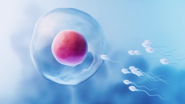 The union of sperm and an egg cell, 3d rendering 4k