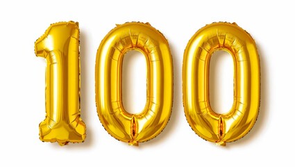 Golden number 100 made of inflatable balloon.