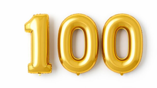 Golden number 100 made of inflatable balloon.