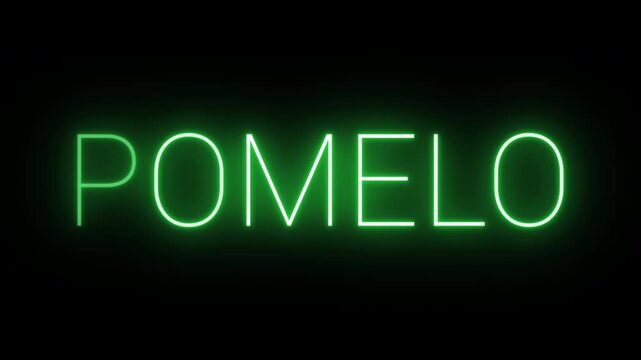Flickering neon green pomelo sign animated on black background.