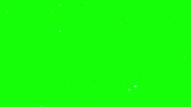 Gentle shimmering white dust particles slowly float downward against a vibrant chroma key green screen background creating a subtle magical effect overlay.