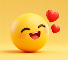 Happy Yellow Emoji with Red Hearts