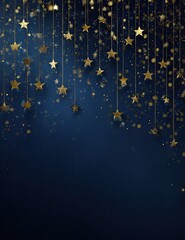 Festive navy background with golden stars and confetti falling, evoking a celestial, celebratory mood