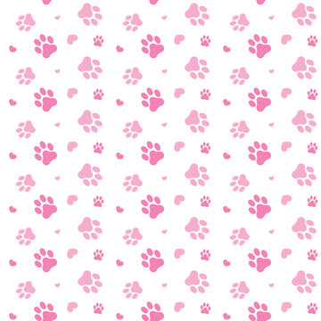 Pink paw with heart pattern seamless