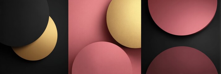 A series of close-up abstract designs, geometric, using overlapping half-circles of color and texture