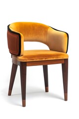 Fototapeta premium Yellow Velvet Armchair with Brown Accents and Wooden Legs