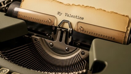 Vintage typewriter typing 'My Valentine' message.