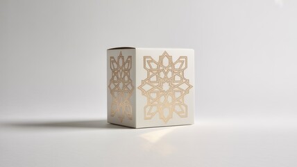 White Box with Gold Geometric Islamic Pattern Design on White Background