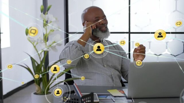 Digital video showcases global business connections via VR and digital interfaces.