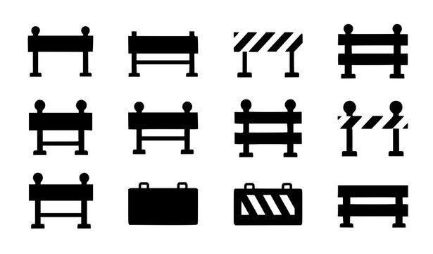 Road barrier flat icon set with construction and danger roadblock symbols