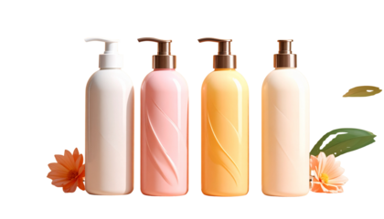 Hotel shampoo conditioner body wash bottles isolated on solid background3