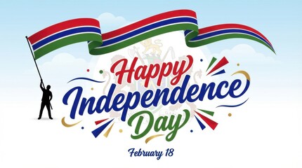 Obraz premium gambia flag for independence day on white background with waving ribbon flag and date