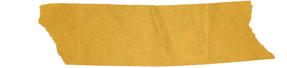 Yellow masking tape piece with rough torn edge isolated, realistic paper adhesive tape png on transparent background
