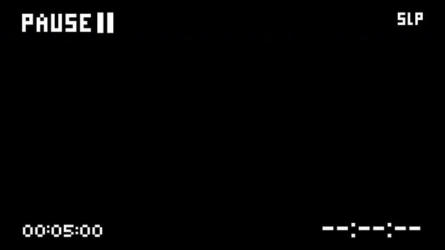 Pausing vhs with pause text and camcorder overlay elements. Perfect for video editing projects, social media content, and film introductions.