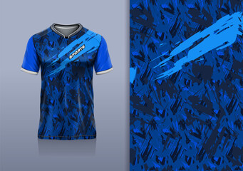 T-shirt mockup abstract texture grunge sport jersey design for football, soccer, racing, esports, running, blue black color © Nimpuna O